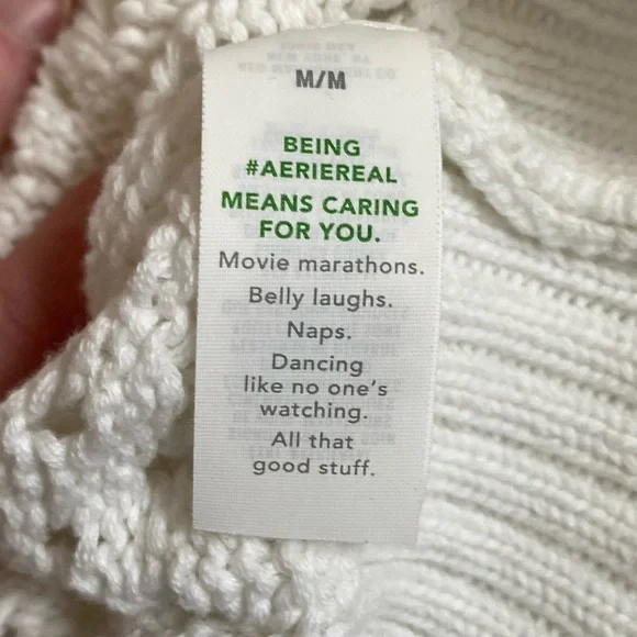 Aerie Women's Boho Coastal Creamy White 100% Cotton Open Knit Polo Sweater MD - Picture 14 of 16